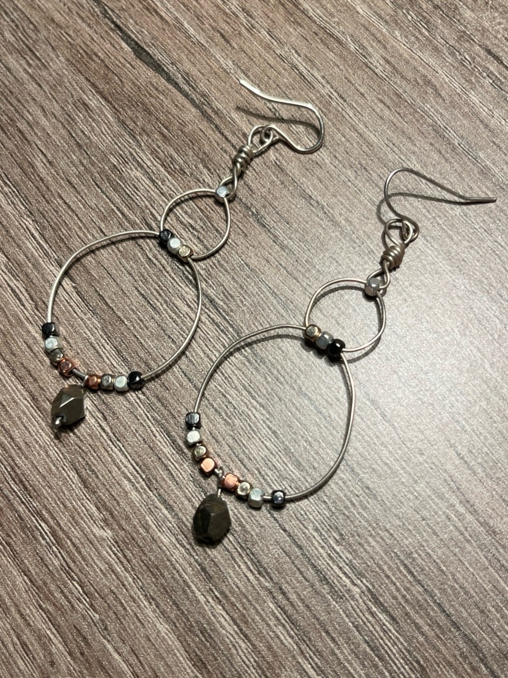 Handmade Multi-Tone Hoop Drop Earrings - Silver